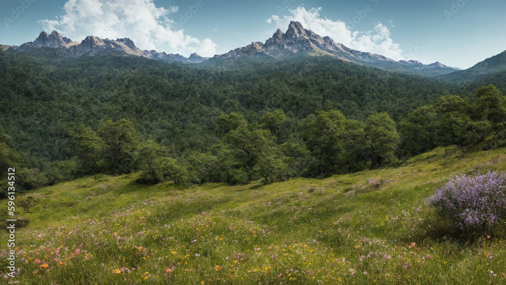 Fototapeta premium alpine meadow in summer, created with ai