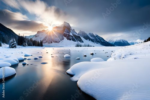 snow covered mountains