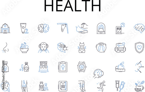 Health line icons collection. Fitness, Wellbeing, Vigor, Strength, Energy, Robustness, Vitality vector and linear illustration. Nutriment,Fitness,Strength outline signs set
