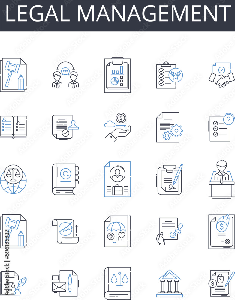 Legal management line icons collection. Medical administration, Financial control, Scientific direction, Corporate governance, Human resources, Technical supervision, Political leadership vector and Legal management line icons collection. Medical administration, Financial control, Scientific direction, Corporate governance, Human resources, Technical supervision, Political leadership vector and