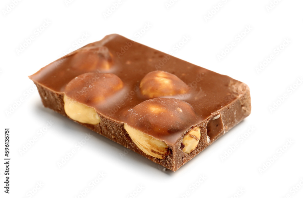 Sweet tasty chocolate with nuts on white background Sweet tasty chocolate with nuts on white background