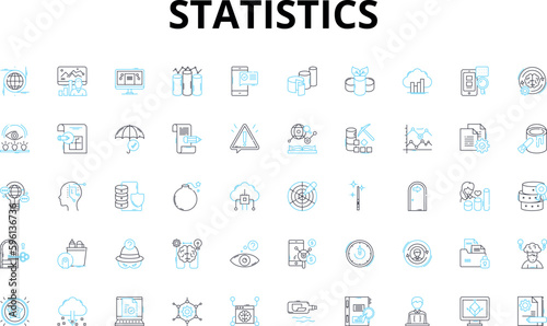 Statistics linear icons set. Probability, Sampling, Data, Correlation, Variance, Regression, Hypothesis vector symbols and line concept signs. Analysis,Distribution,Descriptive illustration