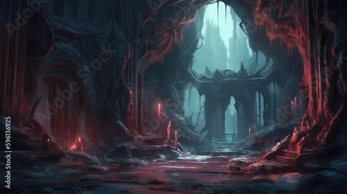 bloodstained grotto, digital art illustration, Generative AI