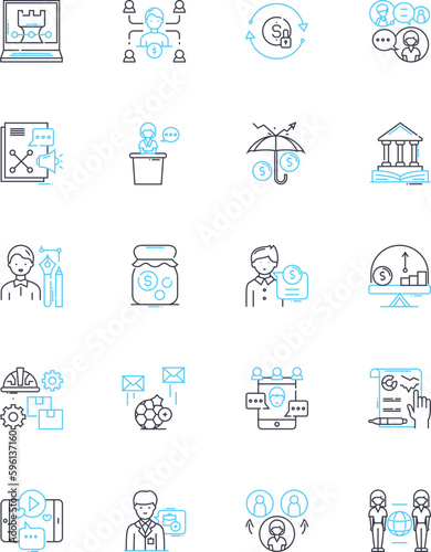 Communication skills linear icons set. Listening, Speaking, Writing, Clarity, Empathy, Assertiveness, Rapport line vector and concept signs. Comprehension,Reflection,Connection outline illustrations