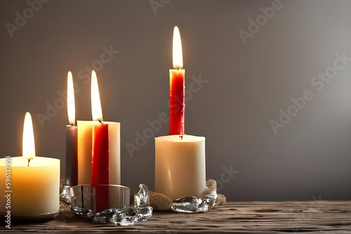 candles on a dark background. three burning candles. candle concept. candles.