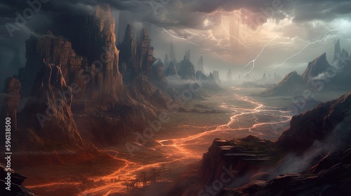 canyon of storms, digital art illustration, Generative AI