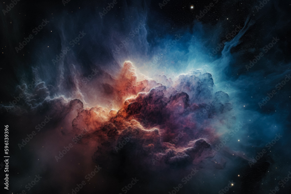 Stellar Depths: Distant Nebula and Stars in a Deep Universe Illustration