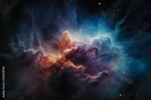 Stellar Depths: Distant Nebula and Stars in a Deep Universe Illustration