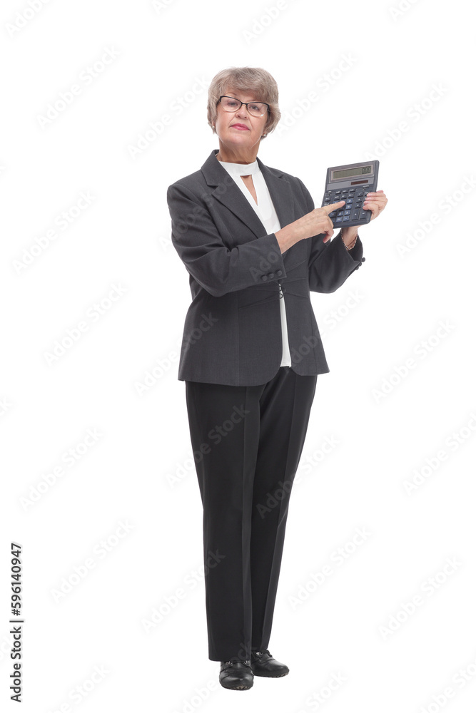 Happy mature woman with key on white background Happy mature woman with key on white background