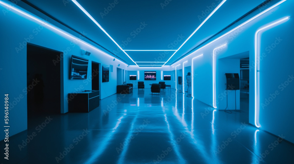 Electric Dreams: A Room Adorned with Blue Neon Lights