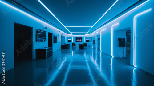 Electric Dreams: A Room Adorned with Blue Neon Lights