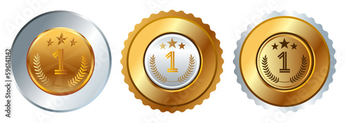 First number 1 1st one winner medal emblem reward gold round