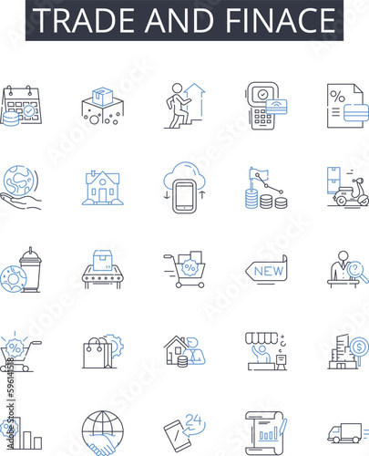 Trade and finace line icons collection. Commerce, Business, Transactions, Exchange, Barter, Market, Investing vector and linear illustration. Banking,Economics,Capital outline signs set