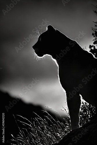 panther silhouette, studio photography, black and white photography, animals, wall art, generative ai