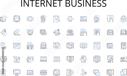 Internet business line icons collection. Digital, Virtual, E-commerce, Startup, Blogging, Freelance, Marketing vector and linear illustration. Affiliate,Social media,Podcasting outline signs set