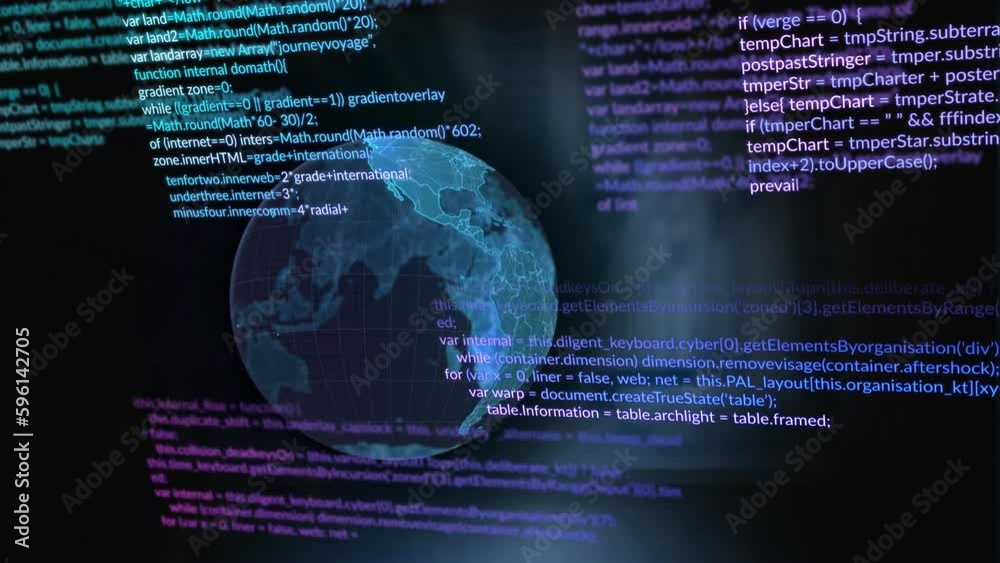 Animation of computer language over globe against warehouse in background Animation of computer language over globe against warehouse in background