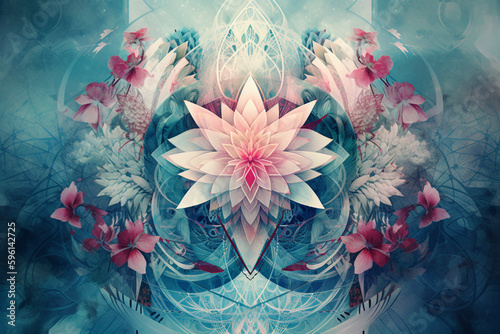Wallpaper Mural Pink and Blue Flowers Abstract Geometric Pattern Mandala Generative AI Torontodigital.ca