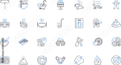 Appetizing cooking line icons collection. Savory, Divine, Delectable, Satisfying, Luscious, Succulent, Mouthwatering vector and linear illustration. Flavorful,Aromatic,Enticing outline signs set