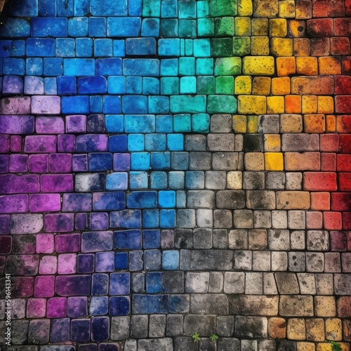 Colored ceramic bricks wall art square photo  manufacture palette background  bright color generative ai illustration