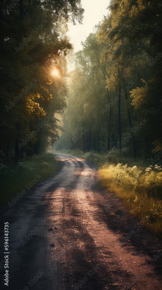 Sunny forest road landscape in Poland generative ai Sunny forest road landscape in Poland generative ai