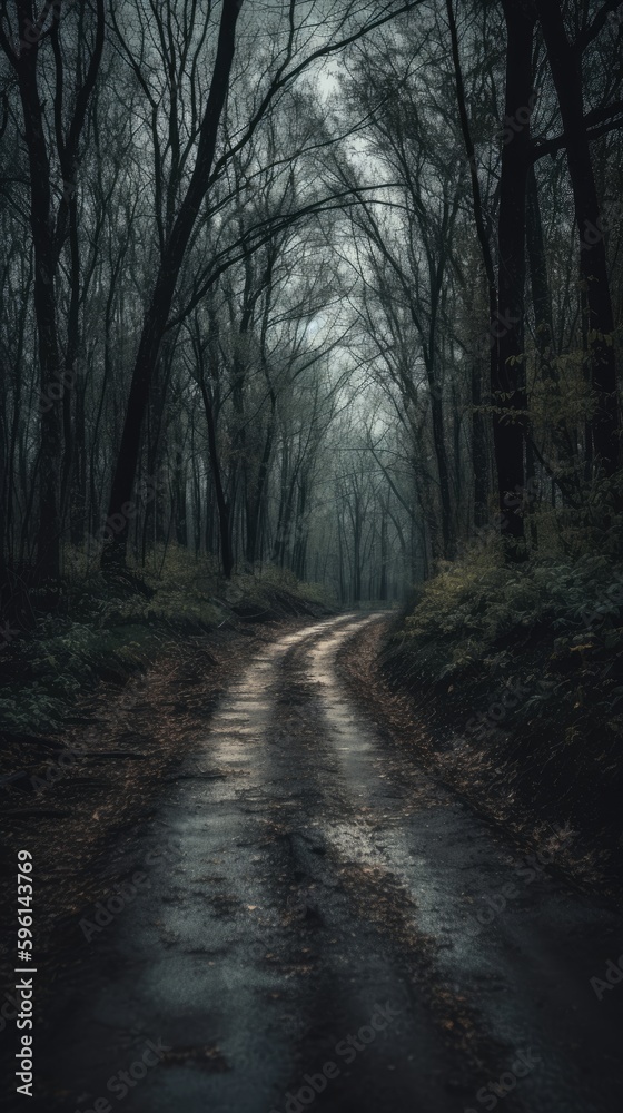 Dark orest road landscape at autumn generative ai Dark orest road landscape at autumn generative ai