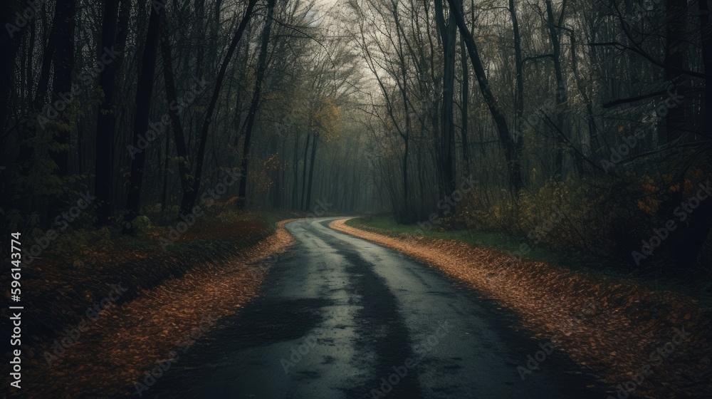 Forest curved road landscape at autumn generative ai