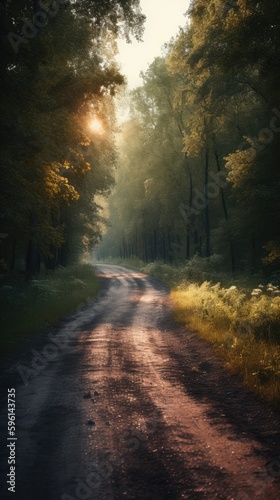 Sunny forest road landscape in Poland generative ai