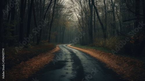 Forest curved road landscape at autumn generative ai