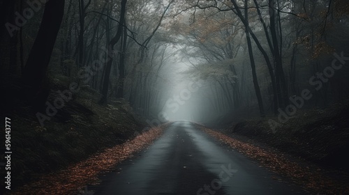 Forest road landscape at autumn generative ai
