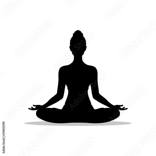 Silhouette of yoga woman in lotus position. isolated on white background