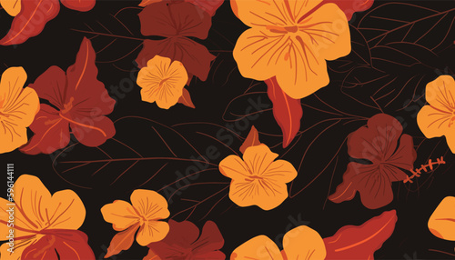Seamless Colorful Tropical Floral Pattern.  Seamless pattern of tropical florals in colorful style. Add color to your digital project with our pattern 