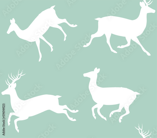 Vector seamless pattern of flat hand drawn deer silhouette isolated on mint background