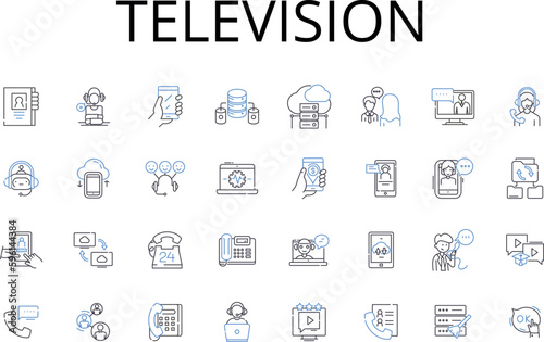 Television line icons collection. Cellph, iPad, Laptop, Desktop, Radio, Headphs, Earphs vector and linear illustration. Stereo,Record player,Smartwatch outline signs set