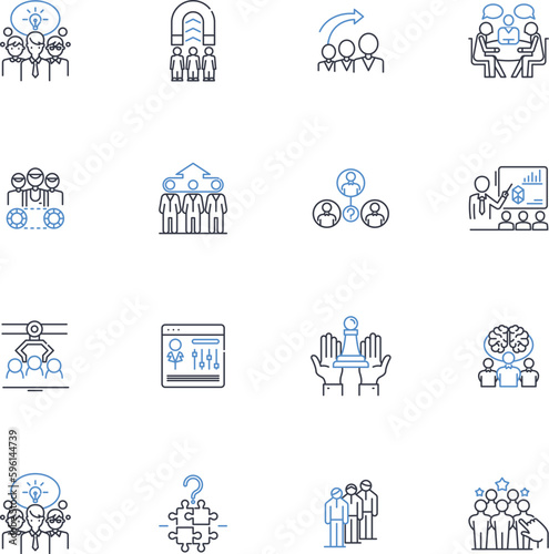 Encounter line icons collection. Chance, Coincidence, Meeting, Interaction, Contact, Confrontation, Brush vector and linear illustration. Occurrence,Run-in,Exchange outline signs set photo