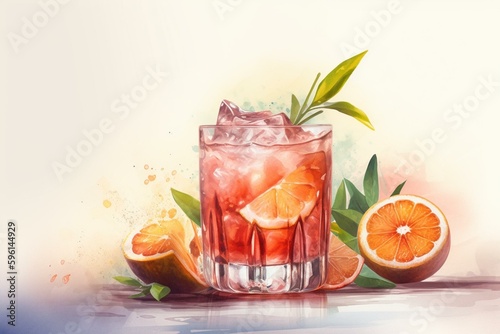 Watercolor element depicting refreshing summer cocktail. Generative AI