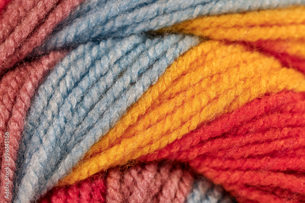 Close-up view of colorful woolen yarn Close-up view of colorful woolen yarn