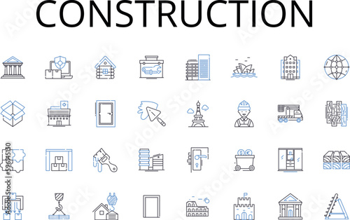 Construction line icons collection. Building, Fabrication, Manufacturing, Development, Assembly, Creation, Formation vector and linear illustration. Erection,Production,Design outline signs set photo
