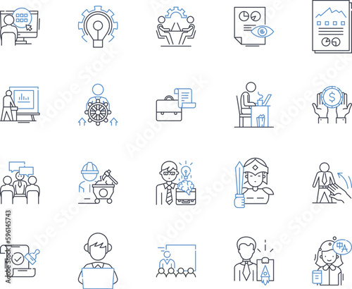 Business performance line icons collection. Growth, Profit, Efficiency, Sustainability, Innovation, Productivity, Adaptability vector and linear illustration. Competitiveness,Customer service