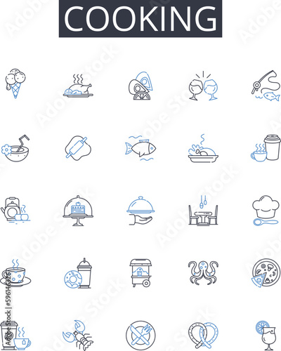 Cooking line icons collection. Culinary, Preparing, Baking, Roasting, Barbecuing, Sauteing, Grilling vector and linear illustration. Frying,Stir-frying,Smoking outline signs set