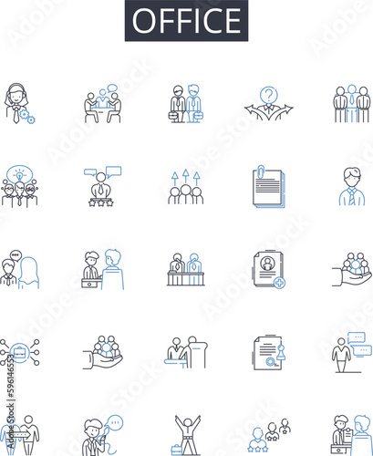 Office line icons collection. Workplace, Company, Employment, Business, Workspace, Enterprise, Establishment vector and linear illustration. Organization,Firm,Industry outline signs set