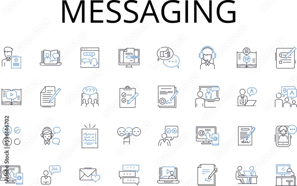 Messaging line icons collection. Chatting, Correspondence, Communicating, Texting, Emailing, Interacting, Exchanging words vector and linear illustration. Dialoguing,Conversing,Chattering outline