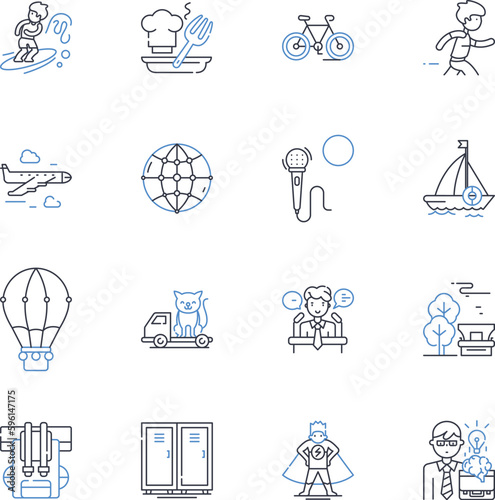 Athletic challenges line icons collection. Endurance, Stamina, Agility, Speed, Strength, Flexibility, Coordination vector and linear illustration. Balance,Fitness,Power outline signs set