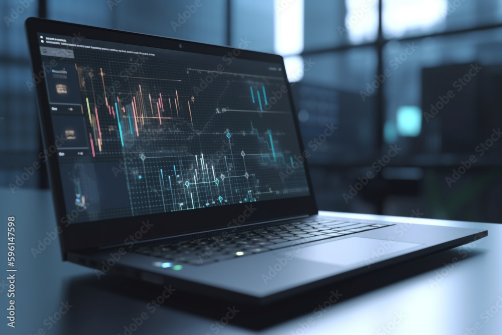graph on laptop analyzing business data on a laptop, Generative AI graph on laptop analyzing business data on a laptop, Generative AI