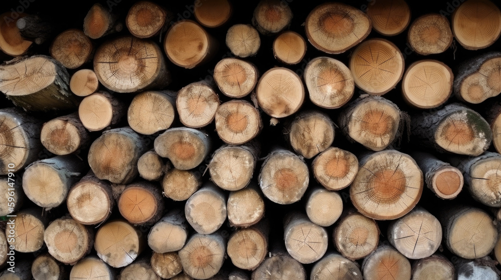 Sawn-off logs are stacked on top of each other. wood industry Generative AI Sawn-off logs are stacked on top of each other. wood industry Generative AI