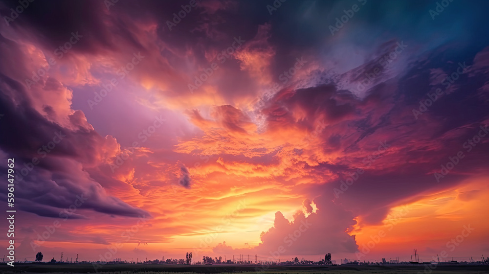 Obraz premium dramatic sky at sunset. red dark clouds. Generative AI