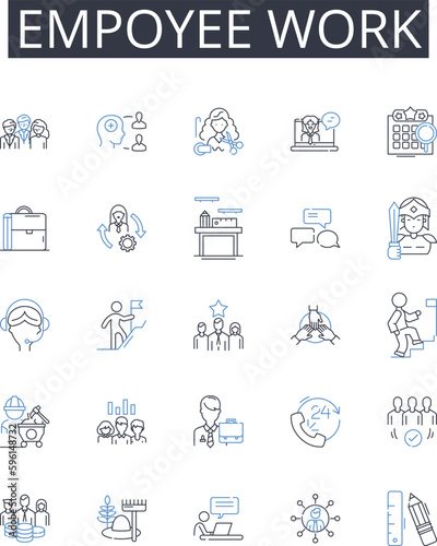 Empoyee work line icons collection. Staff duties, Labor inputs, Personnel activity, Workforce tasks, Service output, Job functions, Career labor vector and linear illustration. Employment action,Work