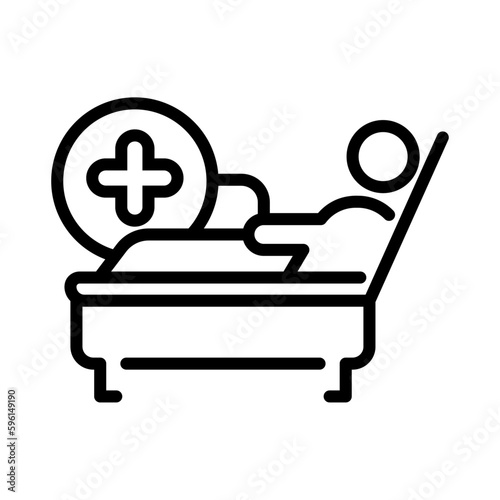 Icono de persona hospitalizada. Concepto de salud. Hospitalización, persona enferma, tratamiento clínico. Ilustración vectorial