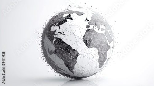 Fototapeta Naklejka Na Ścianę i Meble -  World in Triangular Harmony: Minimalist Polygonal Globe on a White Canvas in 8K created with generative AI technology