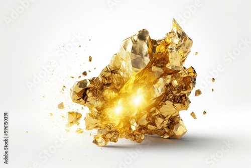 Detailed illustration of a luminous gold nugget on a white background. Generative AI