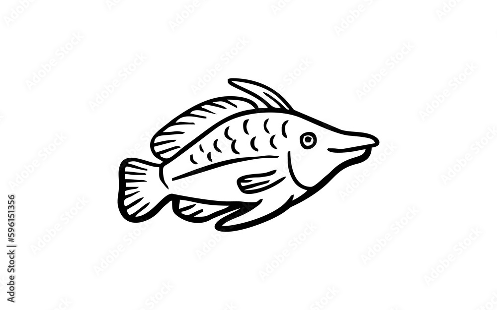 Fish animal Doodle art illustration with black and white style. Fish animal Doodle art illustration with black and white style.